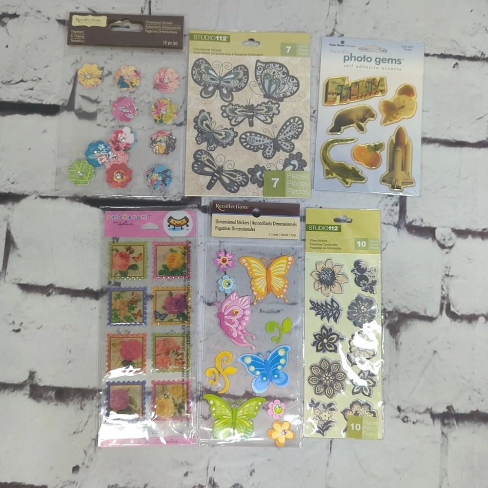 Scrapbooking Stickers Embellishments Lot Flowers Butterflies Animals 6 Packs